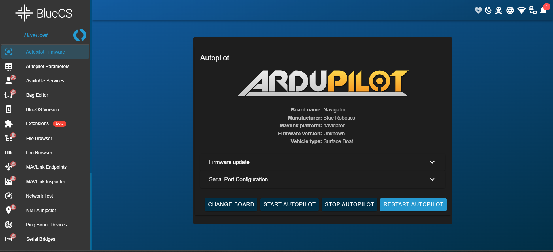 Puertos serial y version de Ardupilot